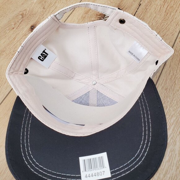 CAT Caterpillar Raised Logo Adjustable Strap Back Curve Bill Style Black Tan Hat - Picture 5 of 11